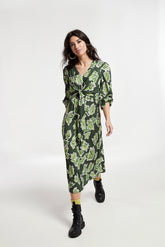 Vestido Con Atado En Cintura Estampado Flor